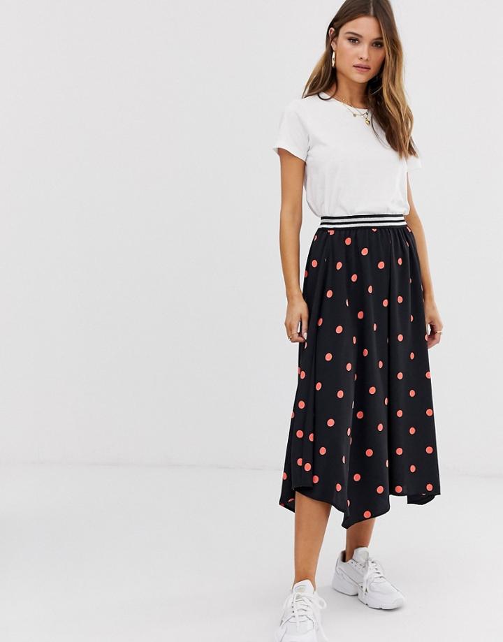 River Island Asymmetric Skirt In Polka Dot-black