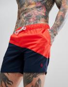 Original Penguin Cut & Sew Color Block Swim Shorts Slim Fit In Red/navy - Red