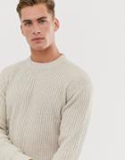 Selected Homme Ribbed Crew Neck Sweater In Beige