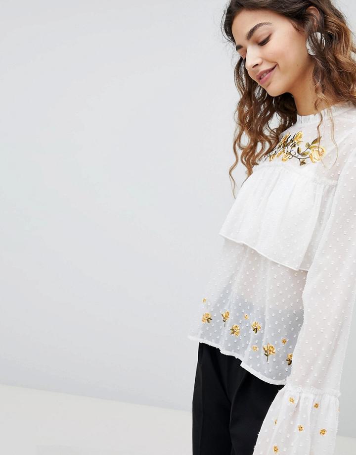 Miss Selfridge Embroidered Tiered Blouse - Multi