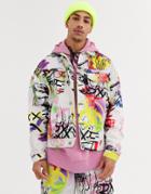 Jaded London Two-piece Denim Jacket In White With Graffiti Print