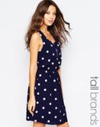 Y.a.s Tall Polka Dot Drawstring Waist Dress - Navy Blazer