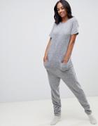 Asos Design Lounge Short Sleeve Super Soft Touch Jumpsuit - Gray
