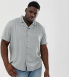 Another Influence Plain Revere Collar Short Sleeve Shirt In Blue-black