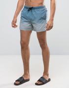 Asos Swim Shorts In Blue Acid Wash With Dip Dye In Short Length - Blue