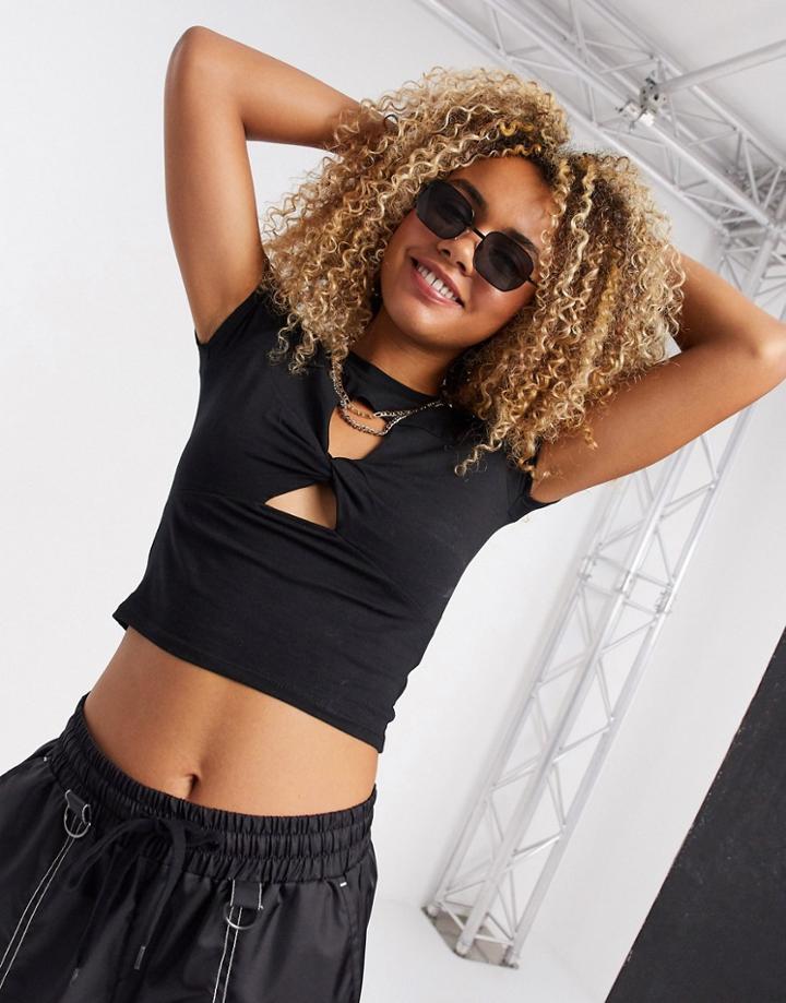 Bershka Cut Out Crop Top With Knot Detail In Black