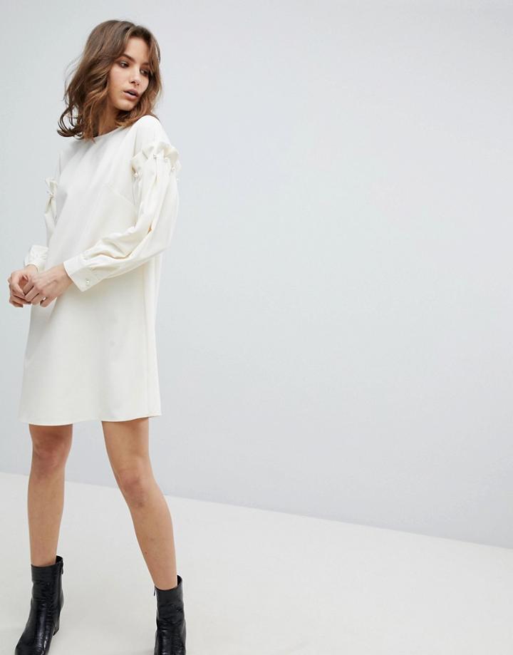 Unique 21 Dress With Frill Sleeve - White