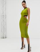 Asos Design Cut Out Side Midi Dress - Green