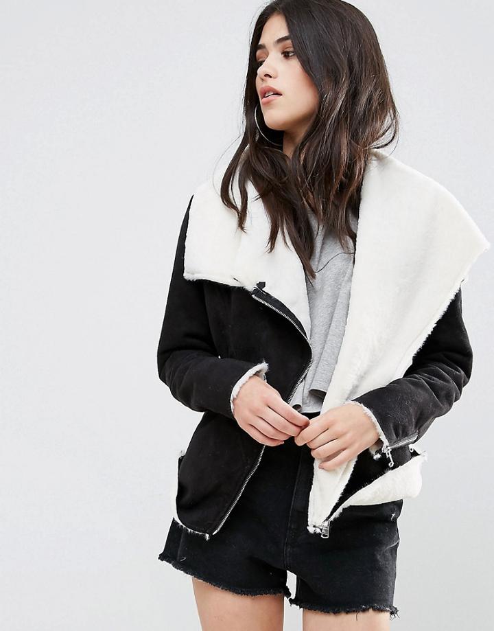 Missguided Faux Fur Waterfall Jacket - Black