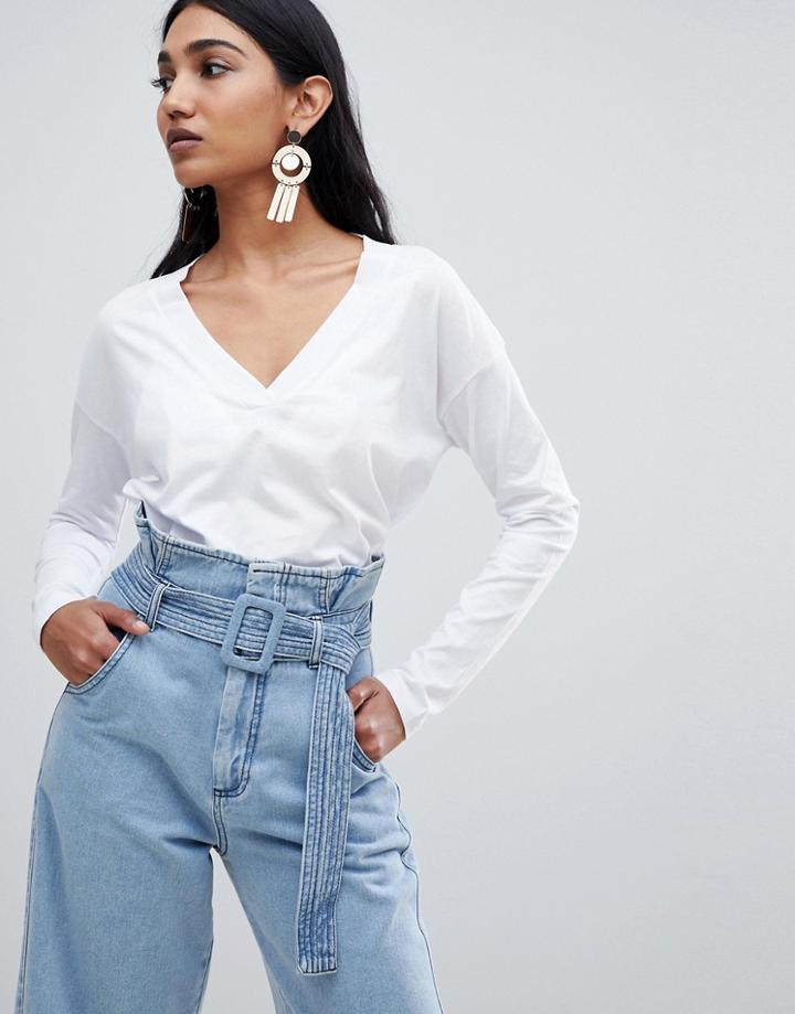 Mango Organic Cotton Long Sleeve Top In White - White