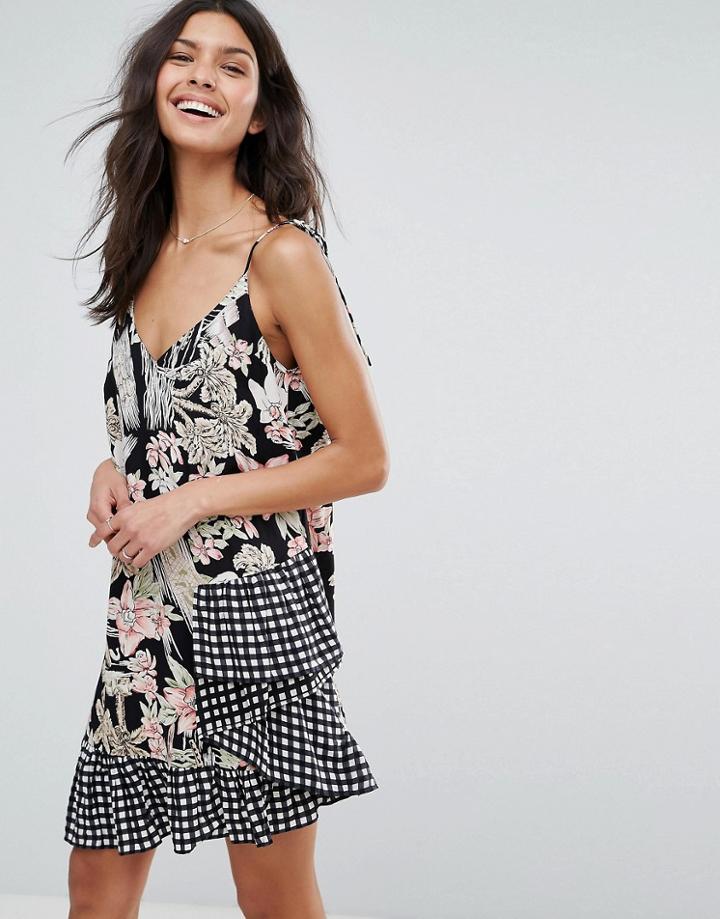 Asos Mixed Print Sundress With Gingham Ruffle Hem - Multi