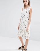 Selected Izia Drop Waist Dress In Print - Cream