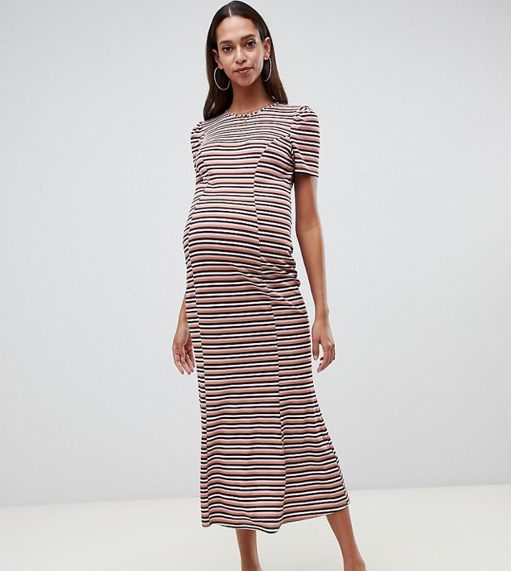 Asos Design Maternity City Maxi Dress In Stripe Rib-multi