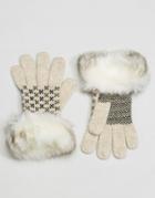 Alice Hannah Fairisle Glove With Fur Trim - Cream