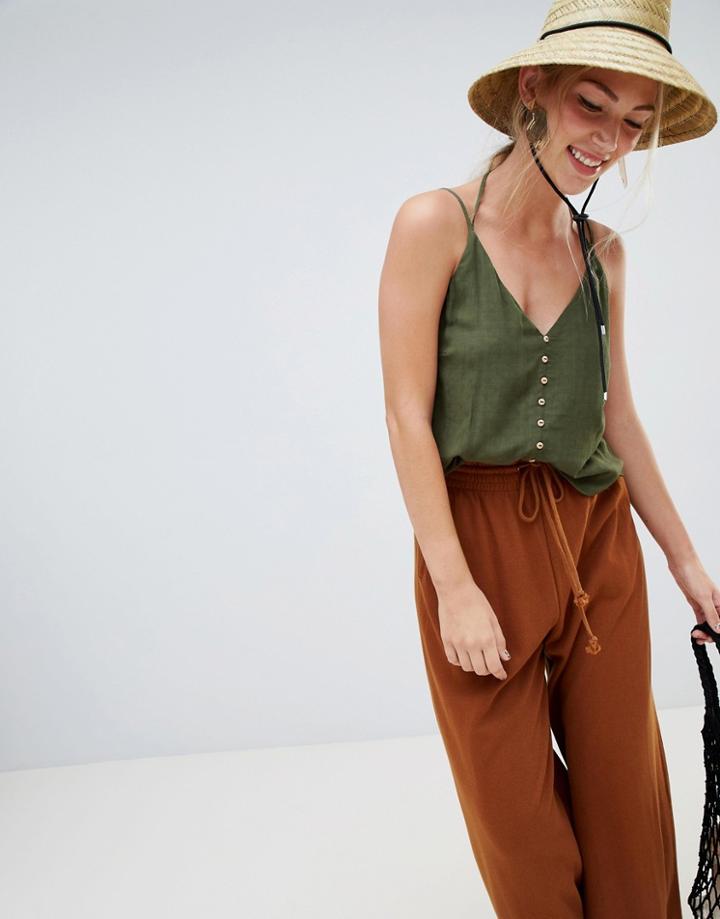 Stradivarius Button Front Cami Top - Green
