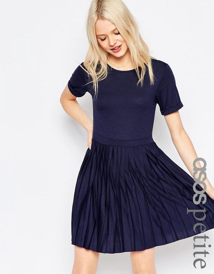 Asos Petite Pleated Mini Dress - Navy