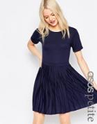 Asos Petite Pleated Mini Dress - Navy