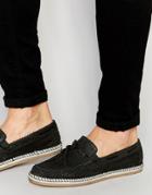 Asos Loafers With Tie Front In Black Snakeskin Effect Suede - Black