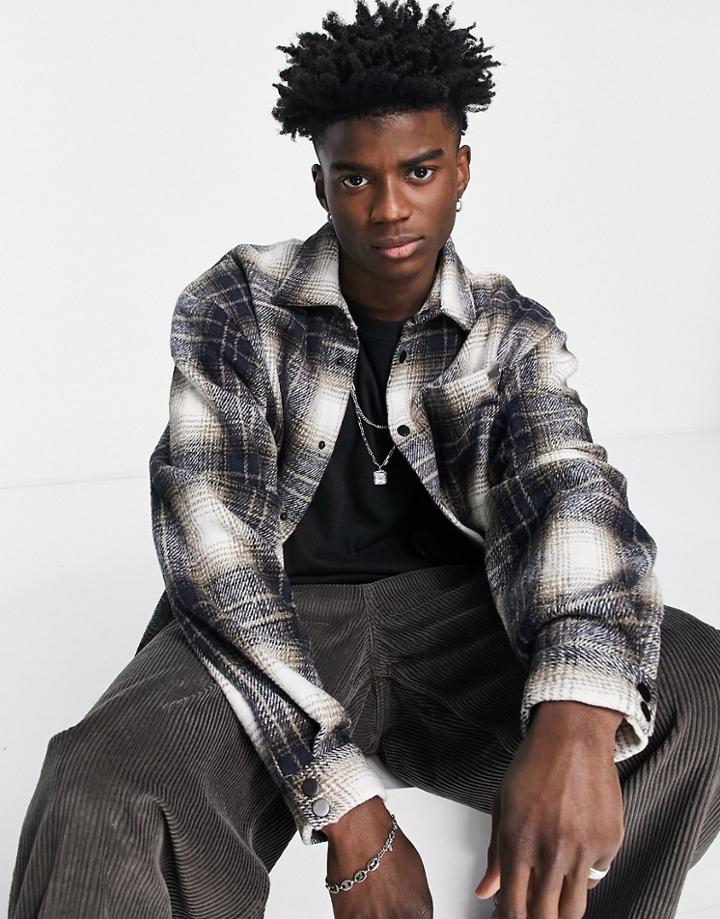 Liquor N Poker Oversized Shirt In Brown And Cream Plaid-multi