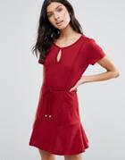 Pussycat London Drop Hem Dress With Tie Waist - Red