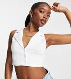 Asyou Collared Crop Top In White
