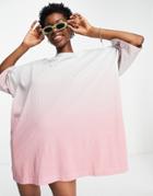 Weekday Huge Organic Cotton Print T-shirt Dress In Pink Dip Dye
