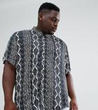 Jacamo Plus Revere Collar Shirt In Geo-tribal Print - Black