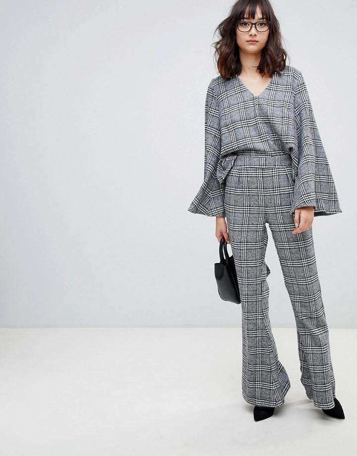 Unique 21 Chekced Flare Pants - Gray