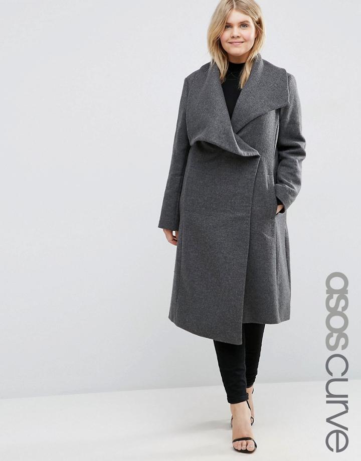 Asos Curve Waterfall Trapeze Coat - Gray