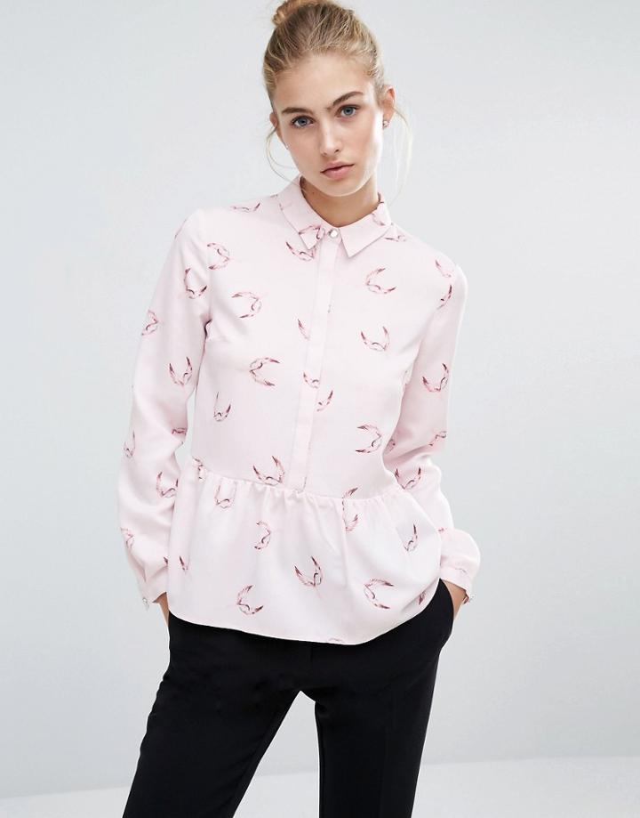 Miss Selfridge Printed Frill Hem Shirt - Multi