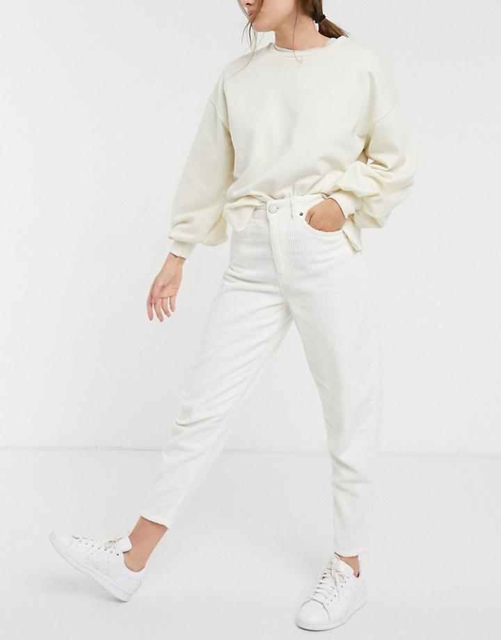 Asos Design Balloon Leg Boyfriend Jeans In Cream Jumbo Cord-white
