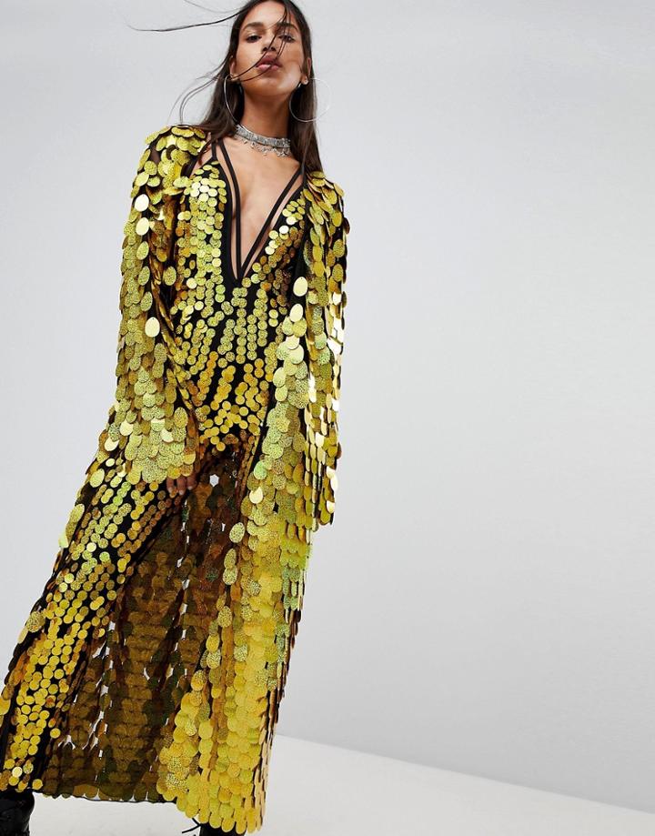 Jaded London Maxi Kimono In Sequin Co-ord - Gold