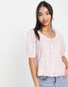 & Other Stories Cotton Frill Neck Blouse In Peach-pink
