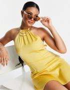 Naanaa Back Detail Satin Dress In Banana Yellow