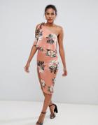 Missguided Floral One Shoulder Midi Dress - Multi