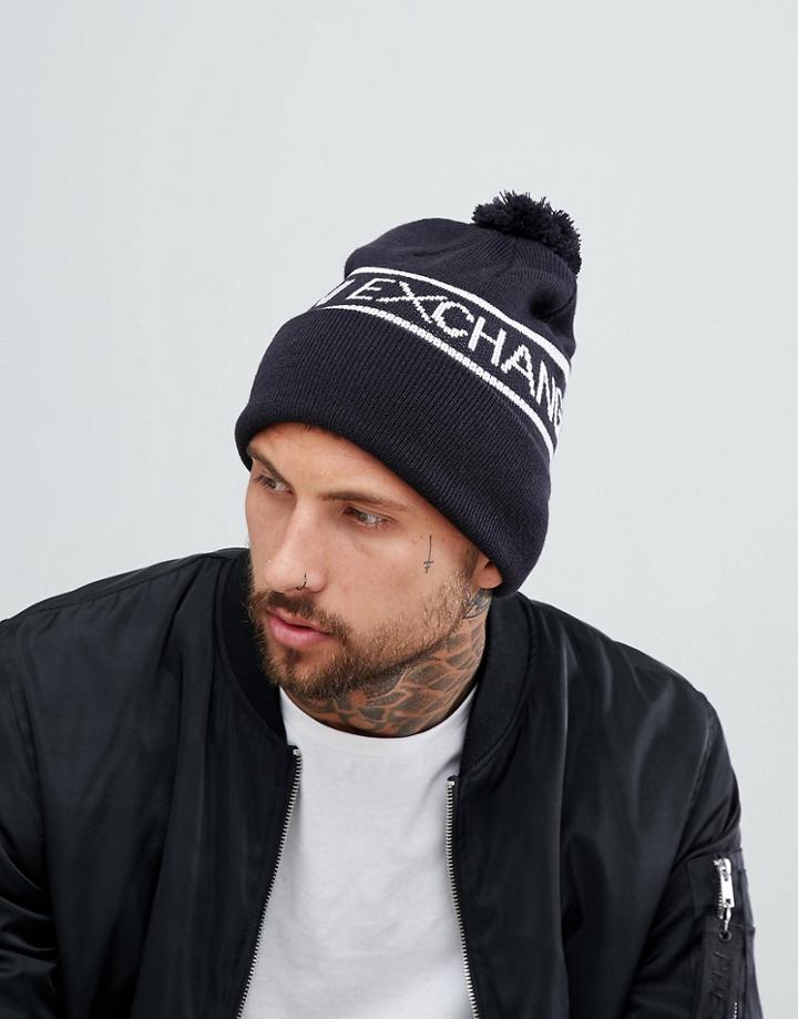 Armani Exchange Bobble Hat In Navy - Navy