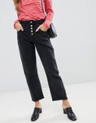 Neon Rose High Waist Mom Jeans With Button Front - Black