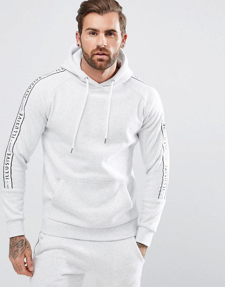 Illusive London Muscle Hoodie In Gray With Taping - Gray
