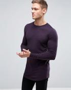 Asos Longline Knitted Sweater With Curved Hem - Purple