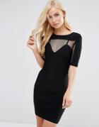 Forever Unique Anousha Short Sleeve Bandage Dress With Mesh Inserts - Black