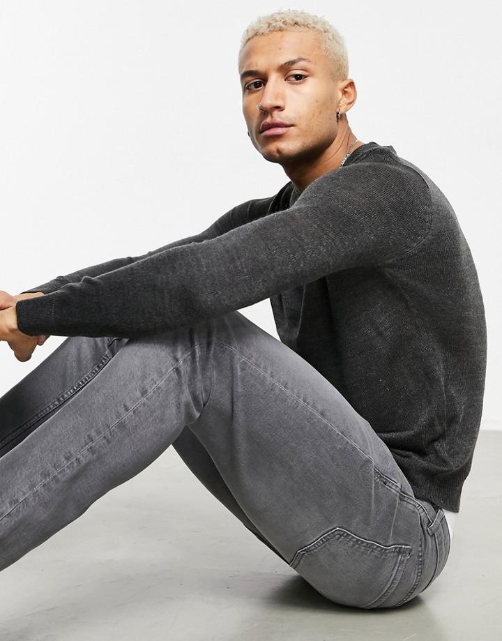 Soul Star Knitted Sweatshirt In Charcoal-grey