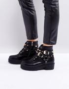 Prettylittlething Studded Lace Up Boots - Black