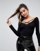 Asos Off Shoulder Top With Caging Detail And Long Sleeves - Black