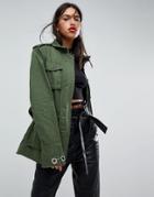 Asos Design Double Wrap Belted Khaki Jacket-multi