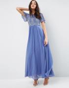 Asos Embellished Bodice Maxi Dress With Scallop Sleeve - Blue