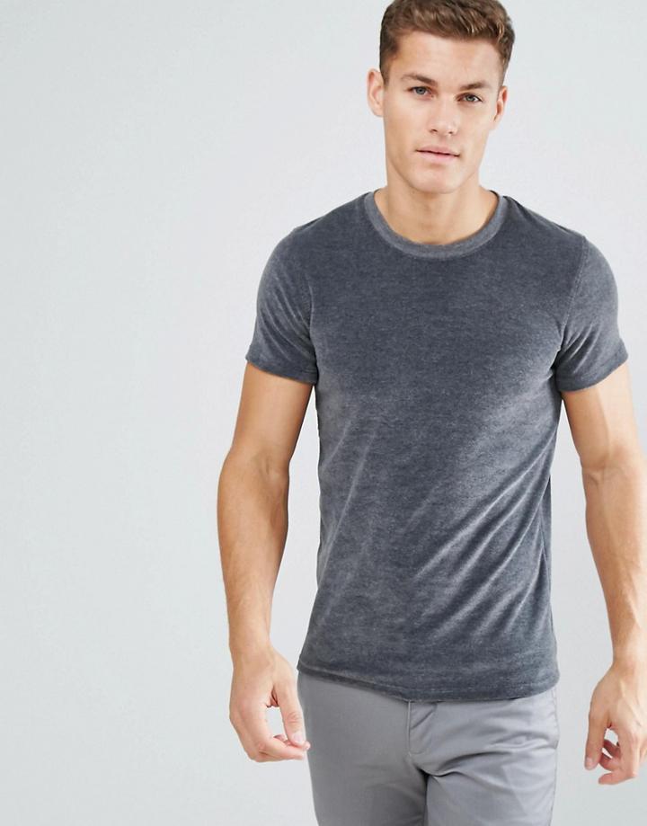Selected Homme+ T-shirt In Velour - Gray