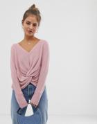 Asos Design Knot Front Sweater-pink