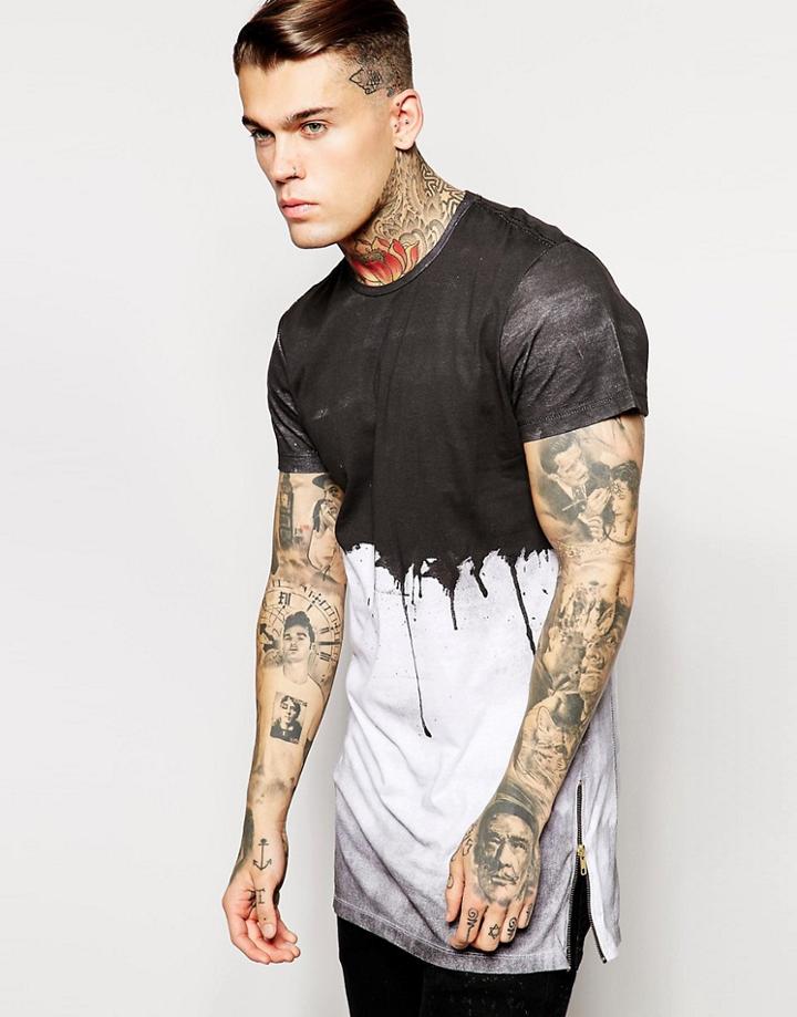 Religion Longline T-shirt With Paint Print And Zips