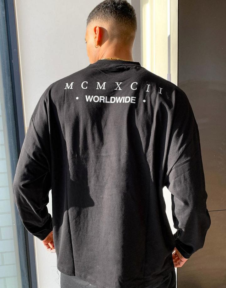 Asos Design Oversized Long Sleeve T-shirt In Black With Roman Numerals Back Print