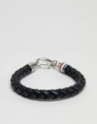 Tommy Hilfiger Leather Braided Bracelet In Black - Black